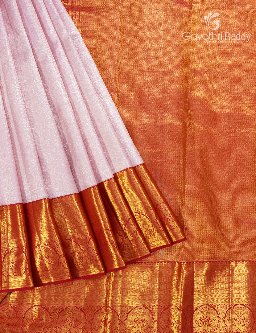 Pure Kanchipuram Bridal Silk in Pastel Pink and Red