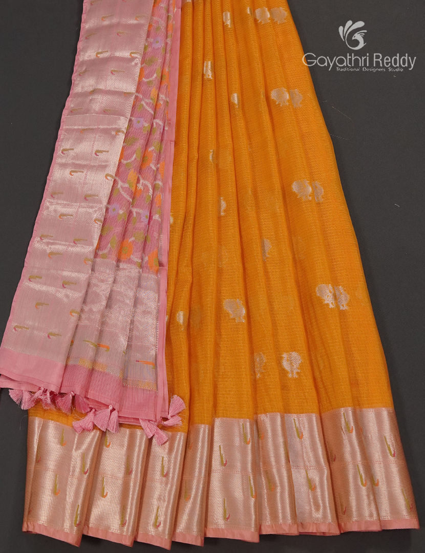 Banaras Kota Lehanga Set in Tangarine and Baby Pink