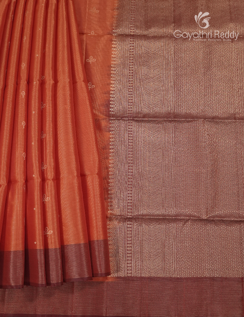 Pure  Kanchipuram Light Weight Silk Saree in Rust Orange and Brown