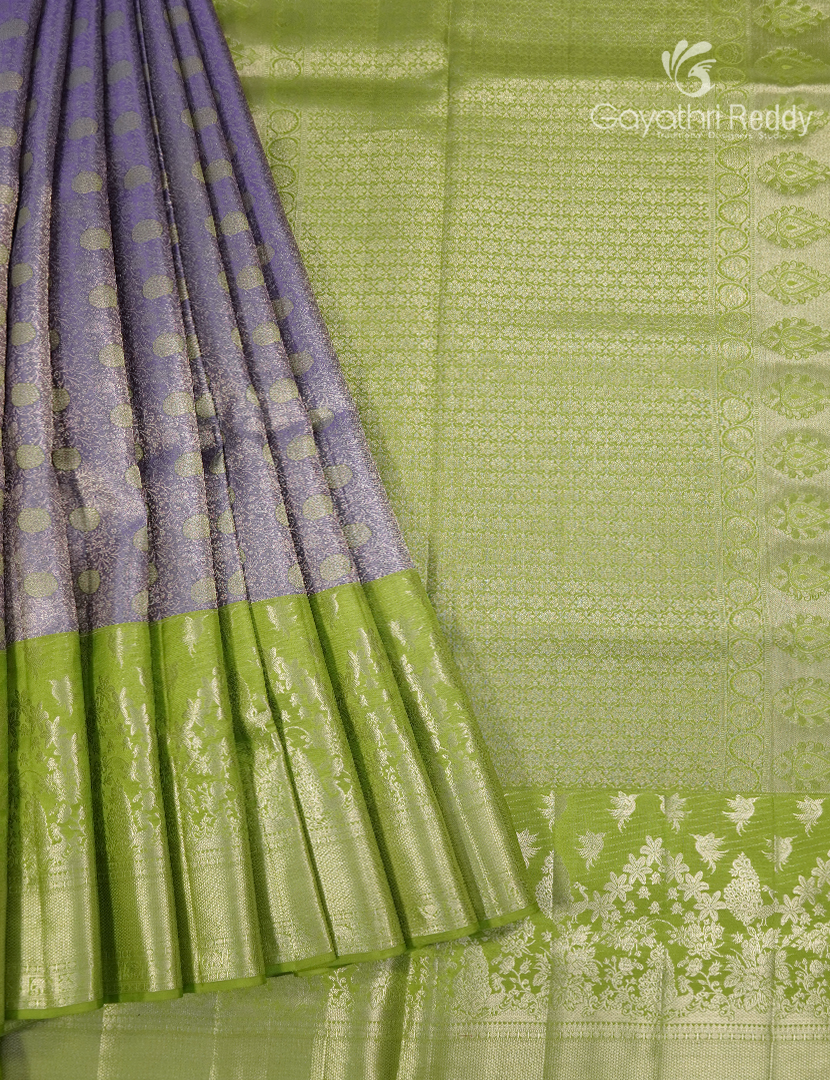 Pure Kanchipuram Bridal Silk  Saree in Lavender and Parrot Green