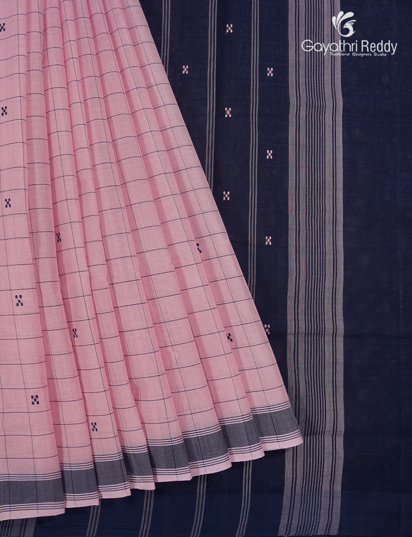 Pure Kanchi Cotton Saree in Baby Pink and Navy blue