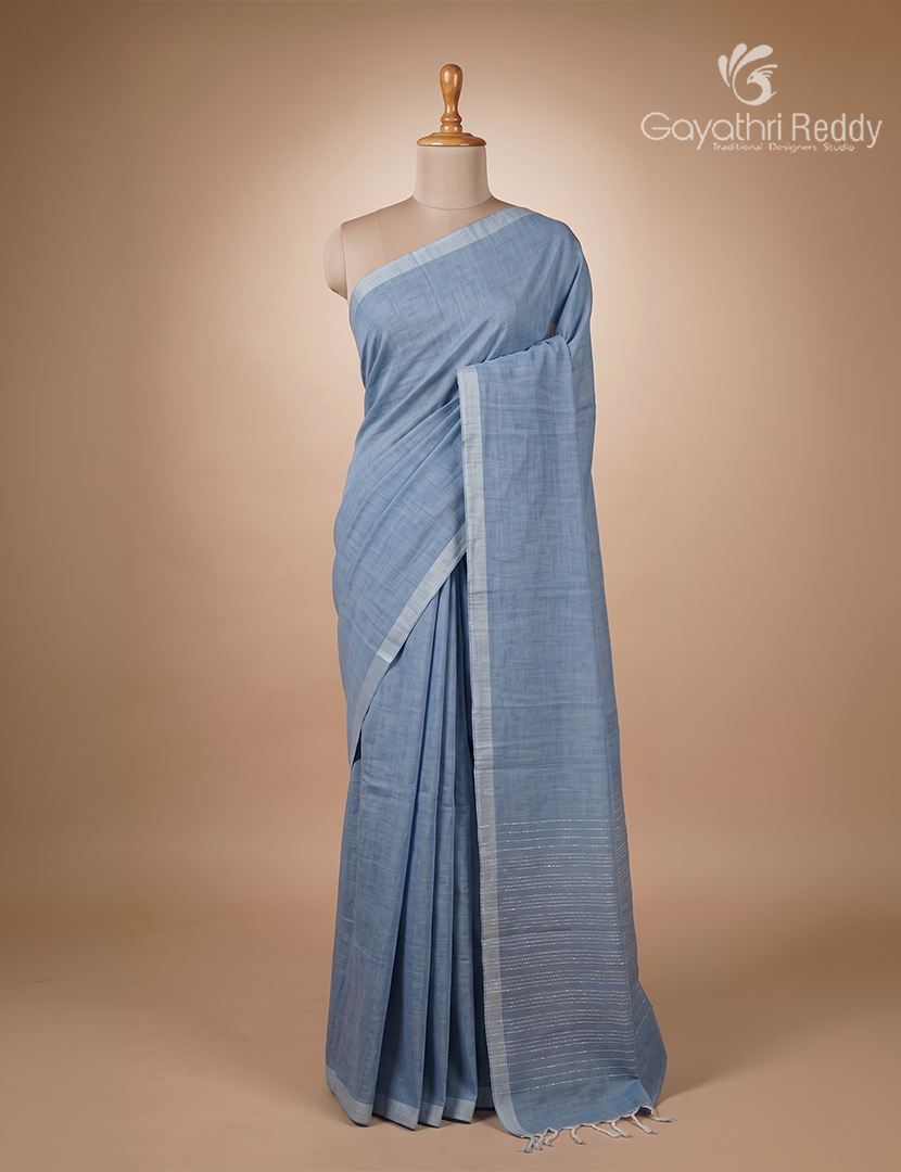 Pure Handloom Cotton Saree in Denim Grey