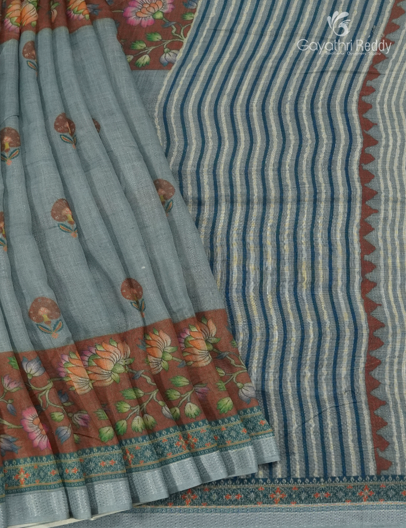 Pure Linen Saree in Grey