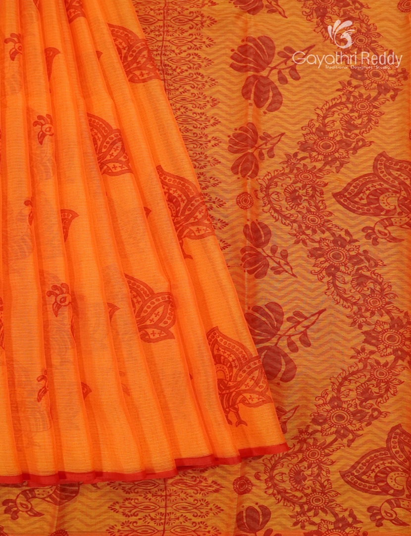 Kota Printed Saree in Tangarine