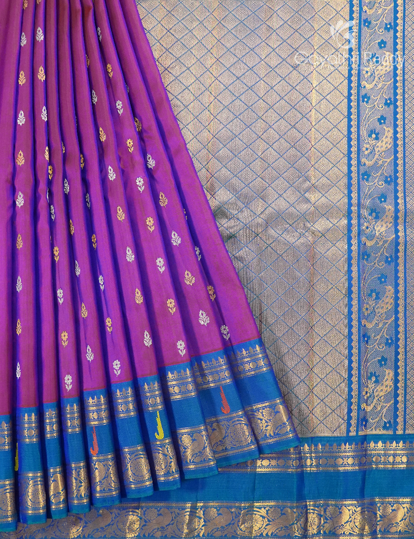 Pure Gadwal Silk Saree in Magenta and Blue