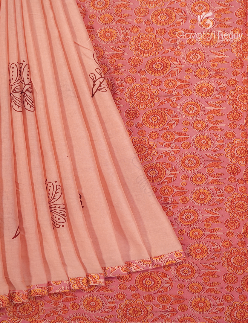 Pure MulMul Cotton Saree in Light Peach and Deep Peach