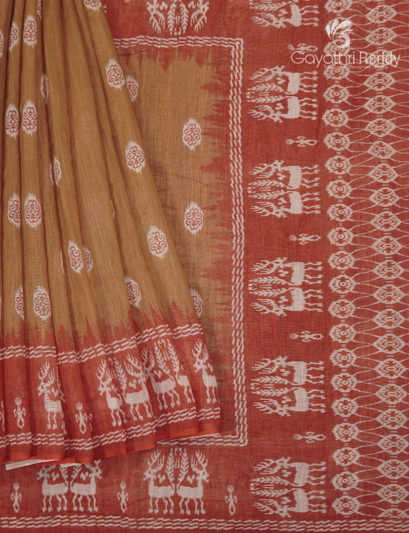 Linen Cotton Saree in Chikoo