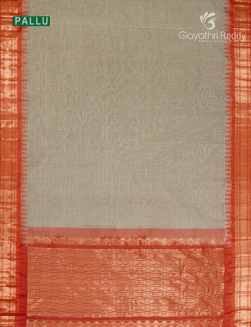 Pure Gadwal Cotton Saree in Olive Grey and Red