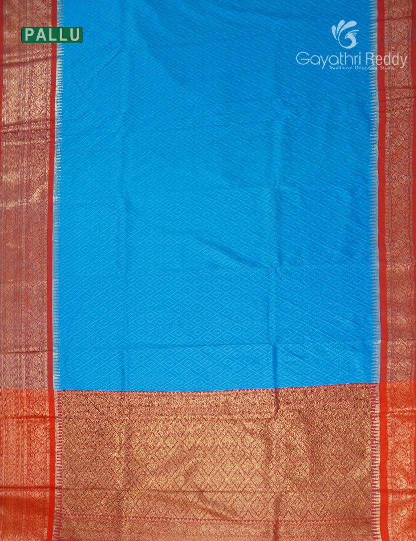 Semi Katan Silk Saree in Sky Blue and Red
