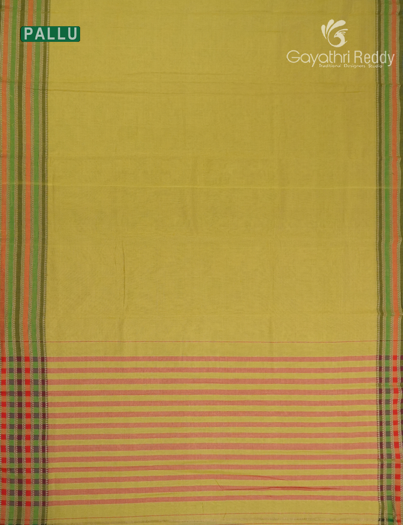Pure Narayanpet Cotton Saree in Lime Yellow