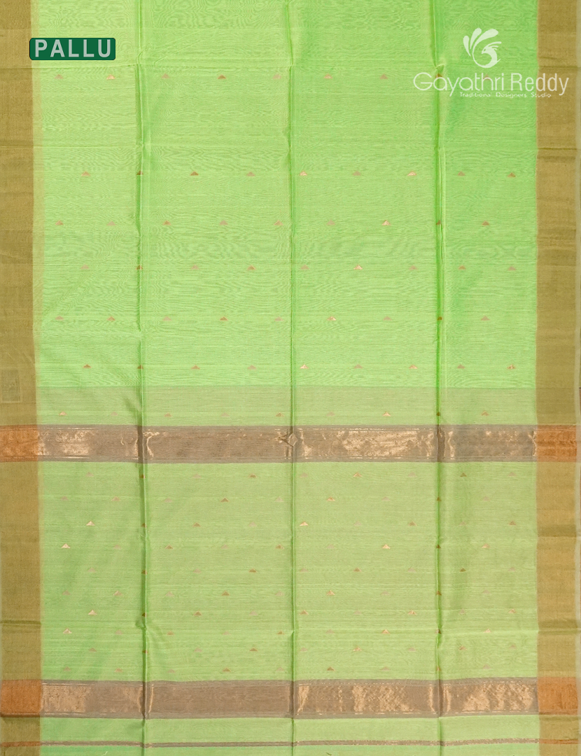 Pure Chanderi Sico Saree in Neon Green and Beige