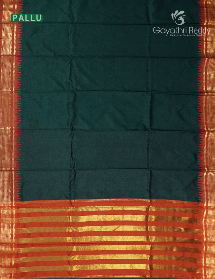 Semi Gadwal Saree in Bottle Green and Orange
