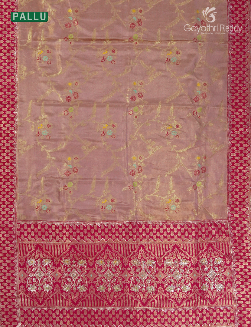 Semi Kanchipuram Silk Fancy  Saree in Copper and Rani Pink