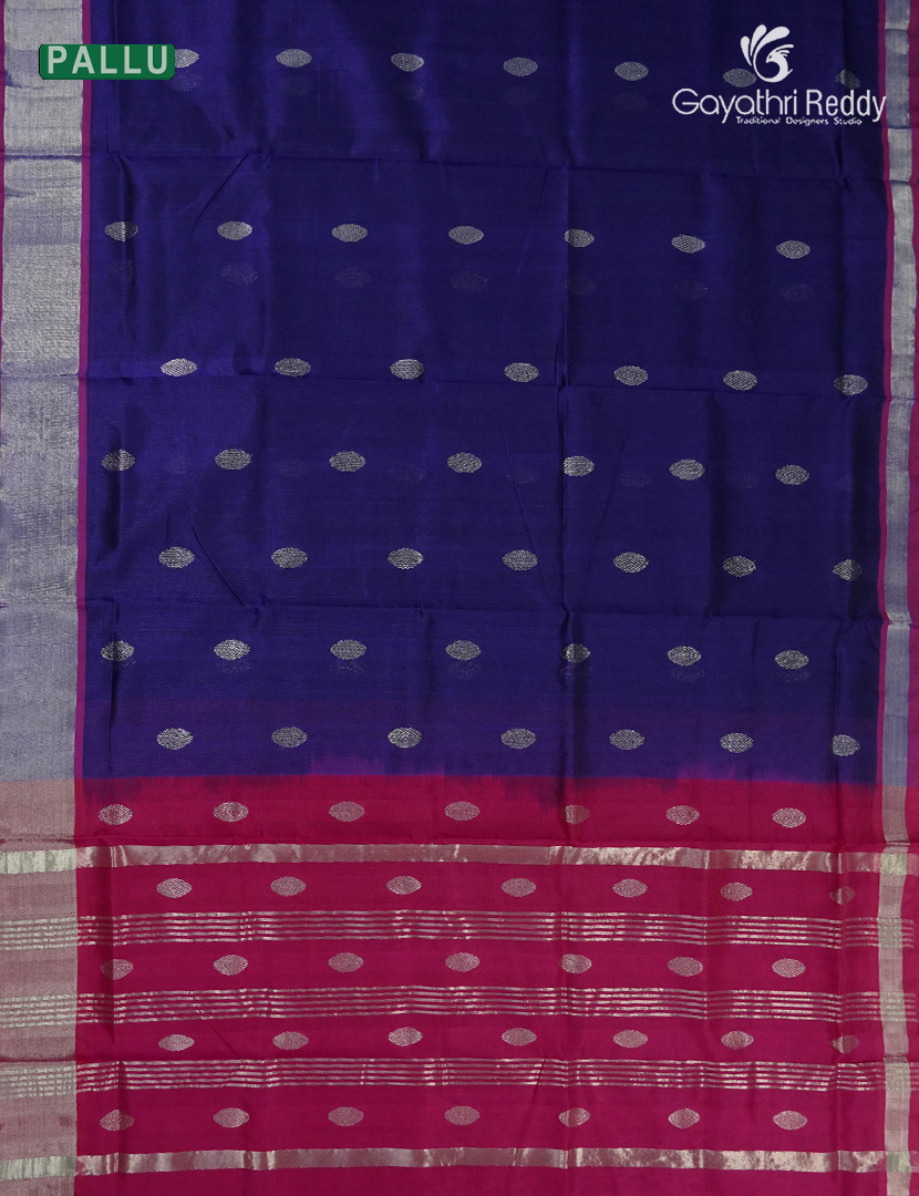 Pure Arani Sico Saree in Deep Blue and Rani Pink