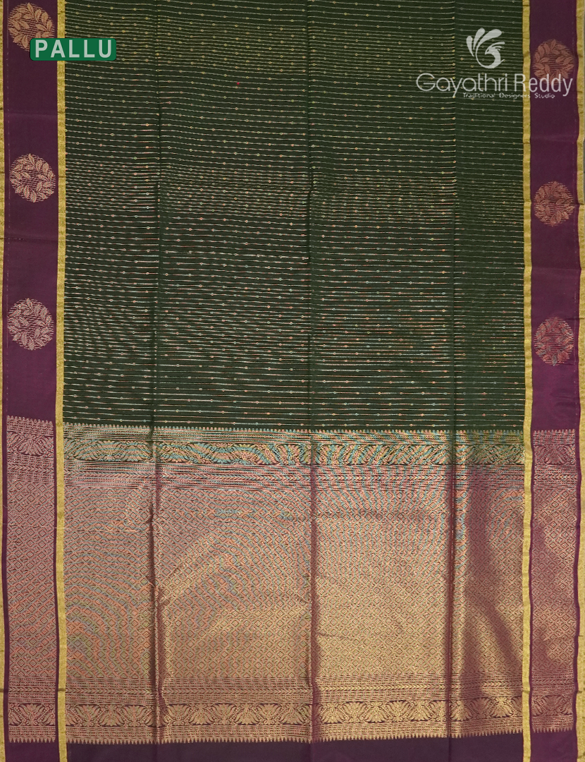 Kanchipuram Sico Saree in Deep Olive Green and Deep Snuff
