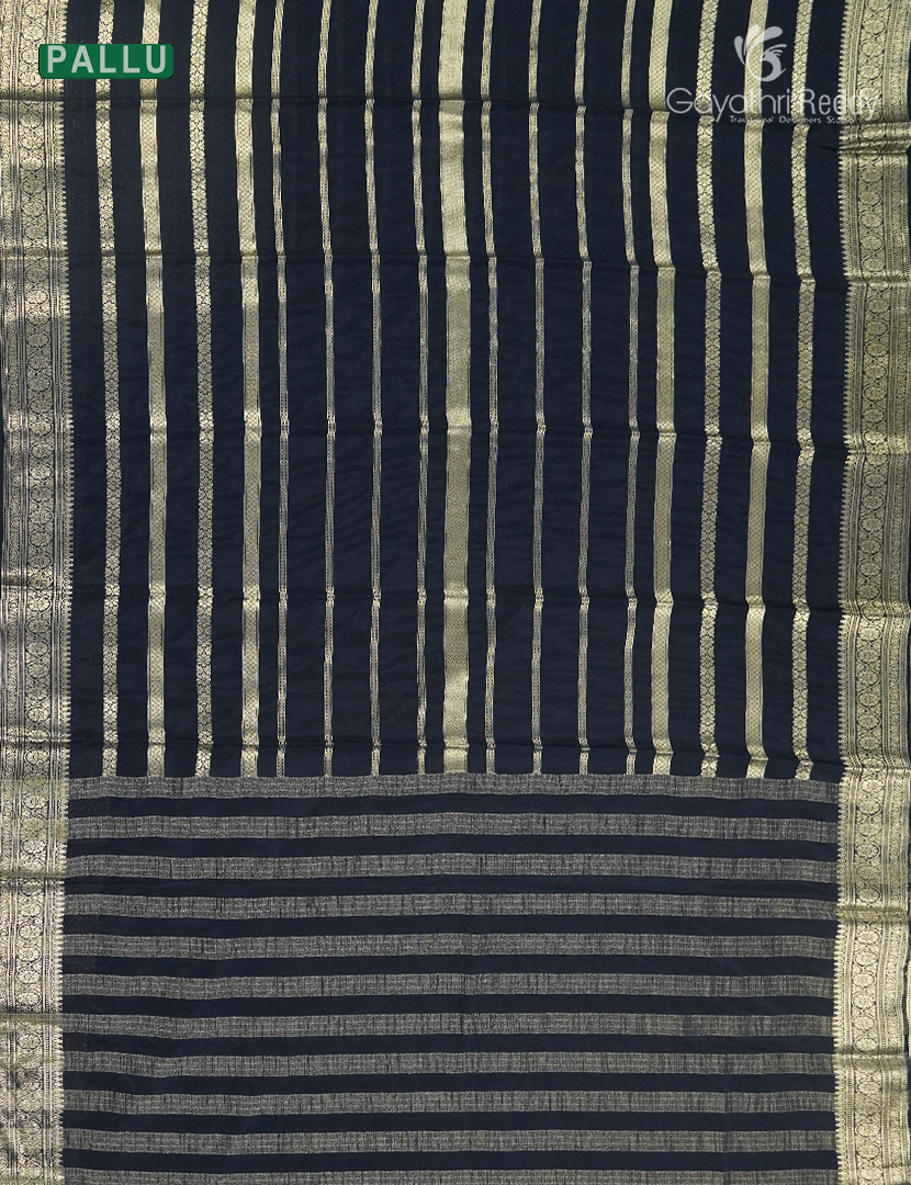 Semi Mysore Crepe Saree in Deep Navy Blue