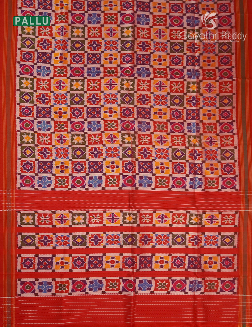 Pure Ikat Silk Saree in Peach Pink