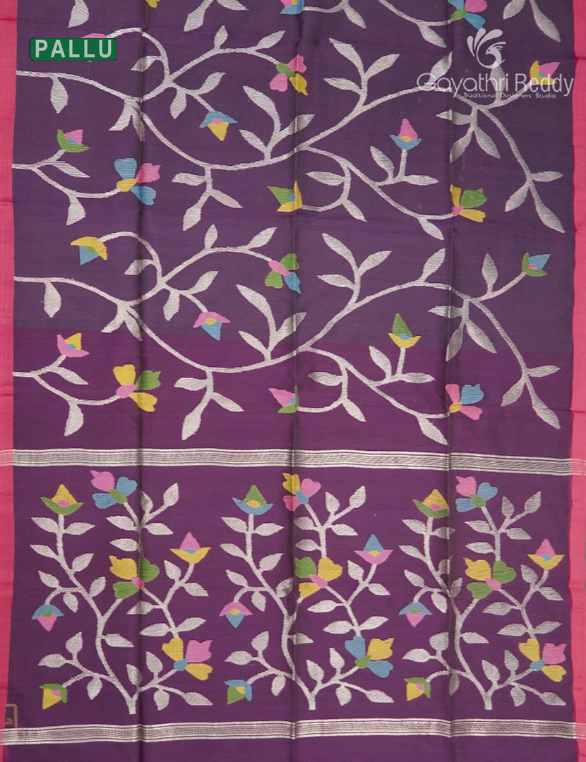Pure Jamdani Kora Saree in Wine