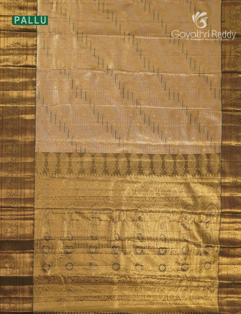 Semi Kanchipuram Silk Saree in Antique Gold and Moss Green
