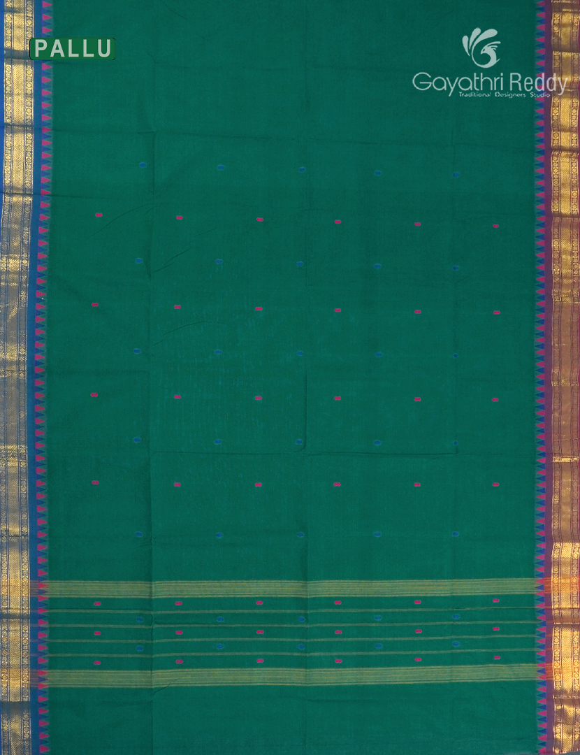 Pure Handloom Cotton Saree in Deep Rama Green