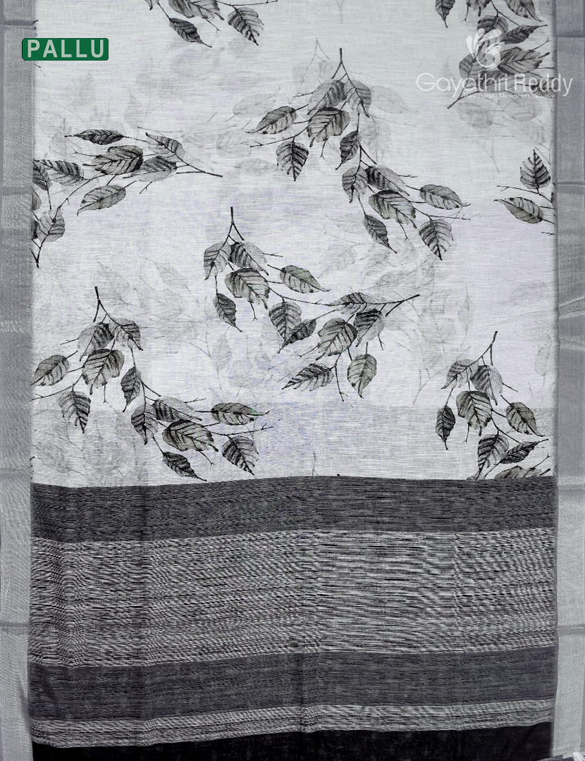 Linen Silk Saree in White and Black