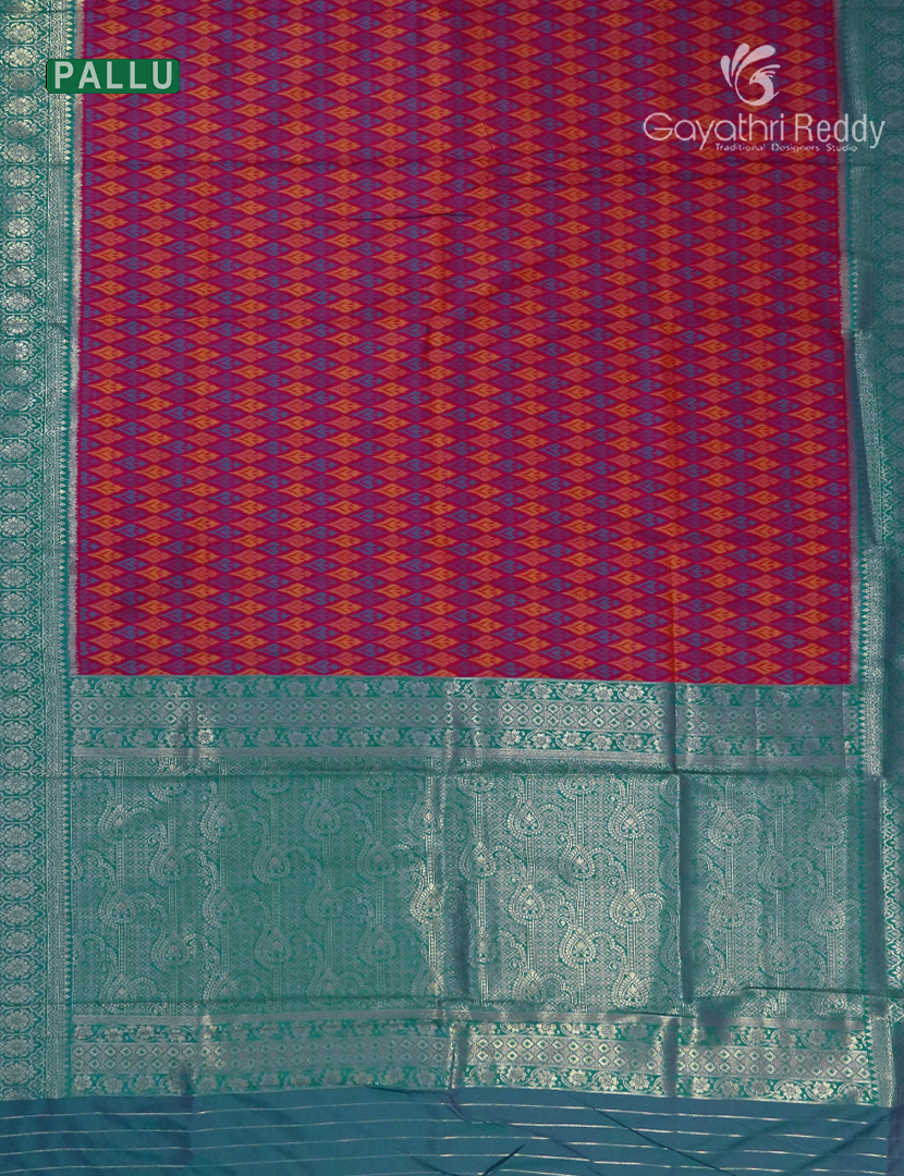 Semi Kanchipuram Art Silk Saree in Deep Magenta and Deep Rama Green