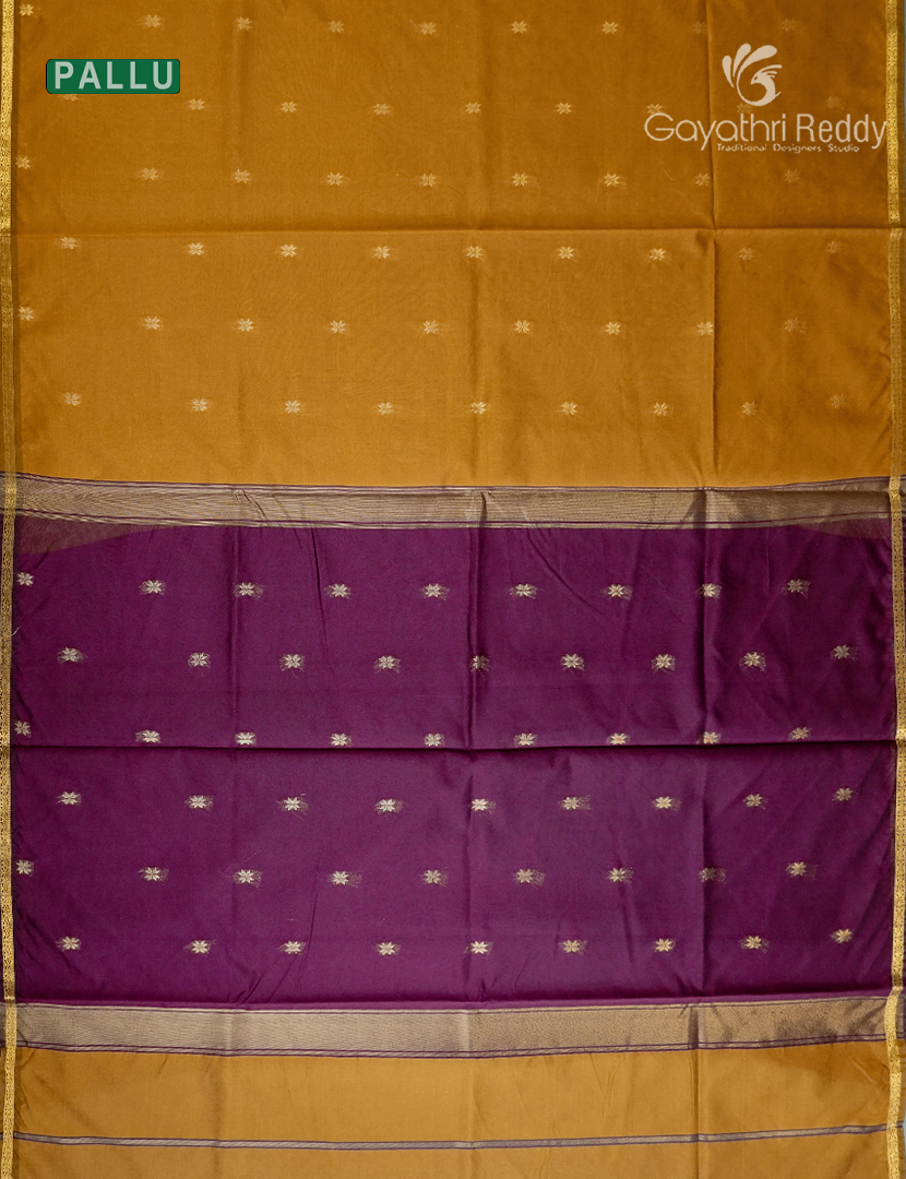 Silk Cotton Saree in Mustard and Jamun Purple