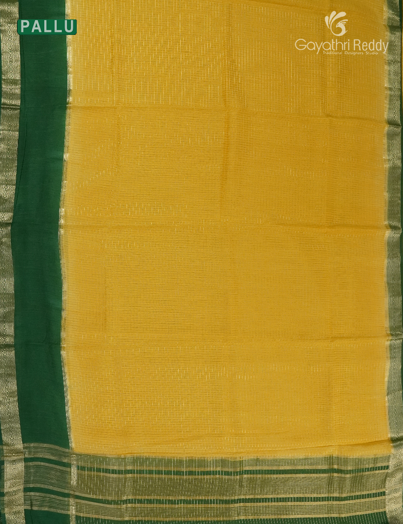 Semi Mysore Crepe Saree in Lime Yellow and Bottle Green