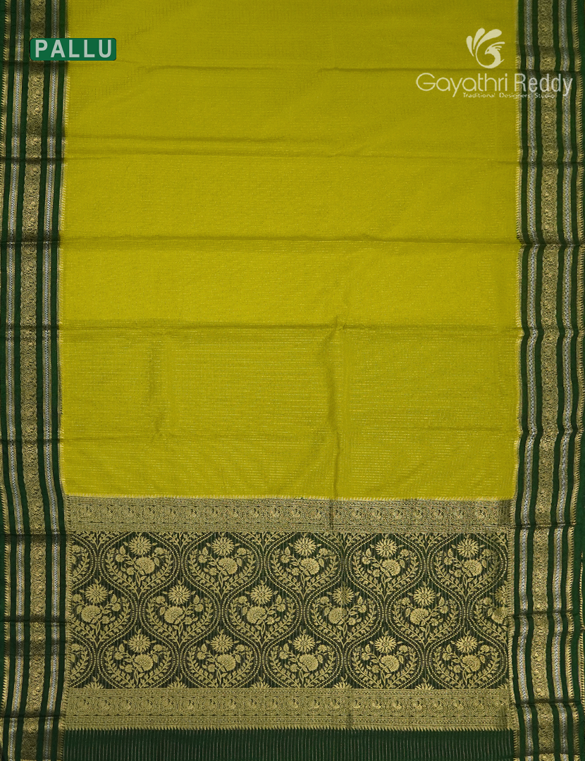 Semi Mysore Crepe Saree in Lime Green and Bottle Green