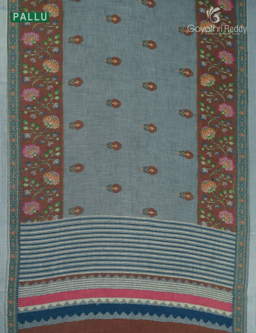 Pure Linen Saree in Grey