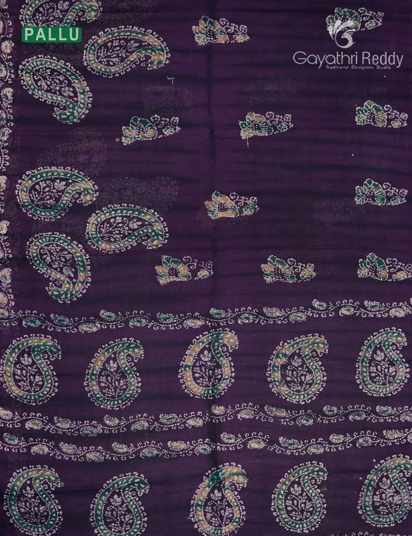 Cotton Batik Print Saree in Aubergine