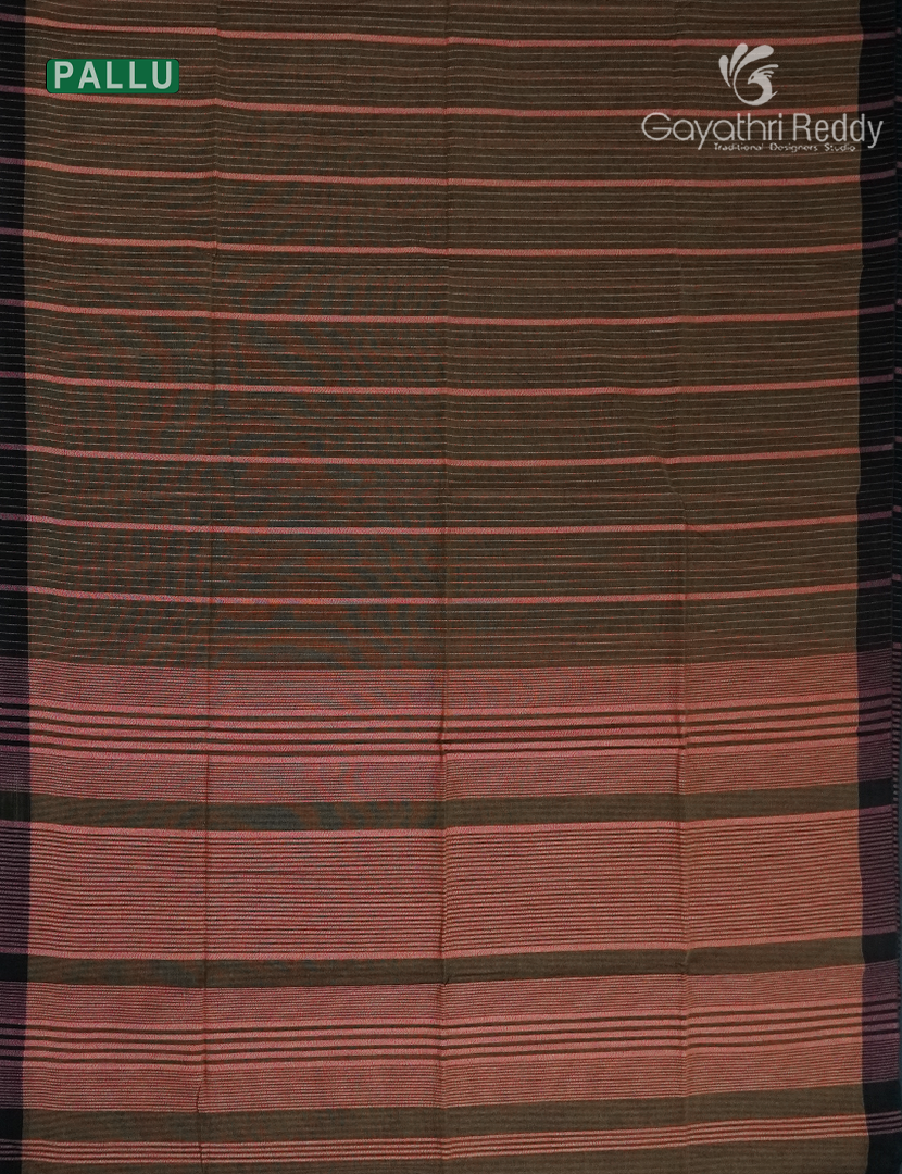 Pure Handloom Cotton Saree in Deep Olive and Baby Pink