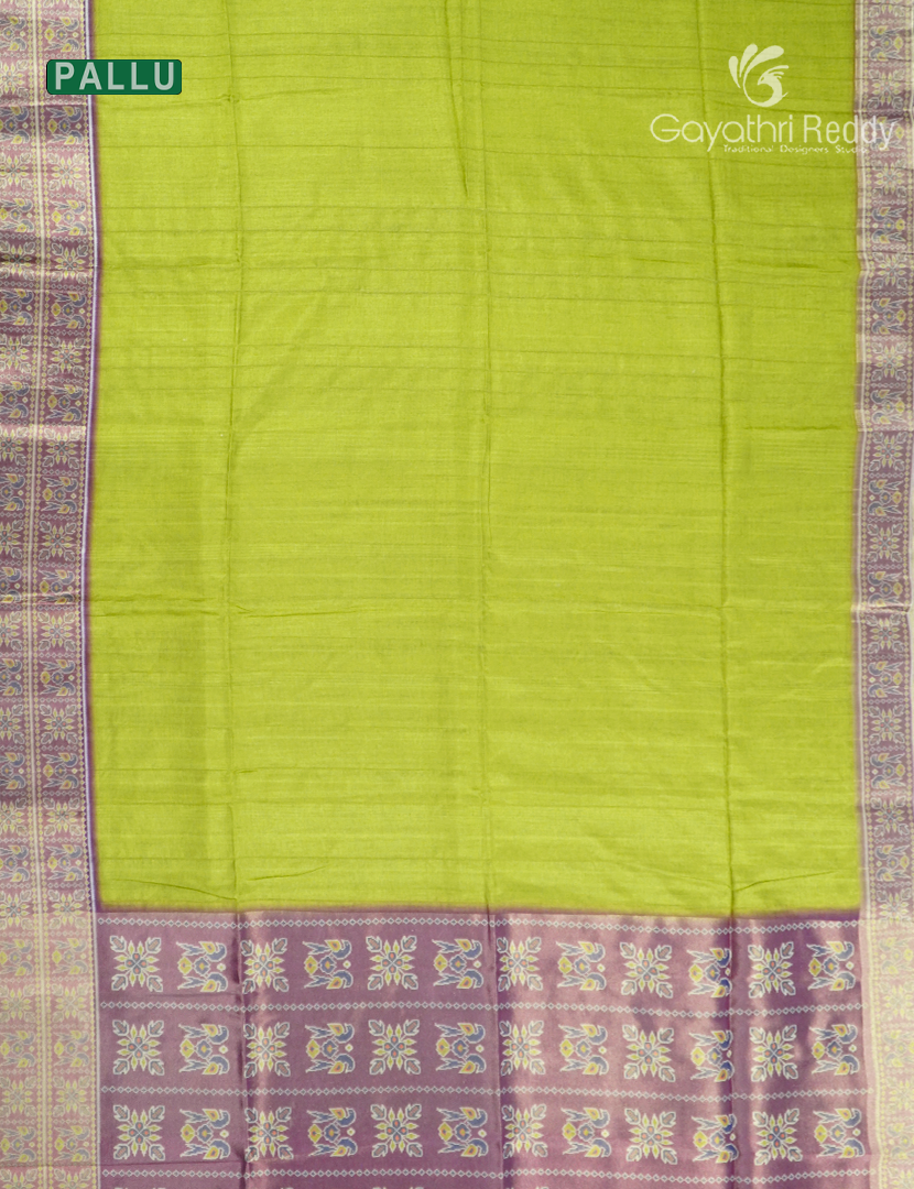 Semi Tussar Saree Parrot Green and Purple