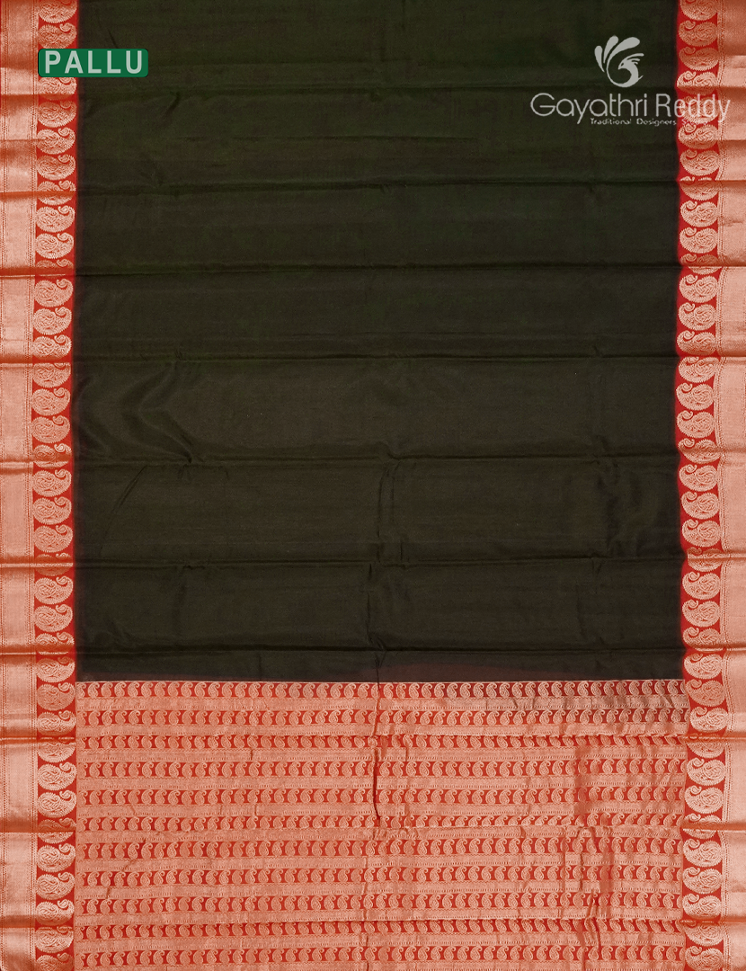 Pure Kanchi Sico Saree in Deep Olive Green and Red