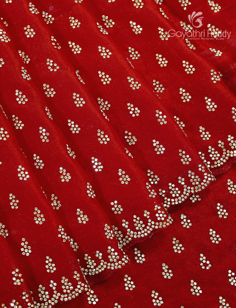 Organza Fancy Saree in Deep Red