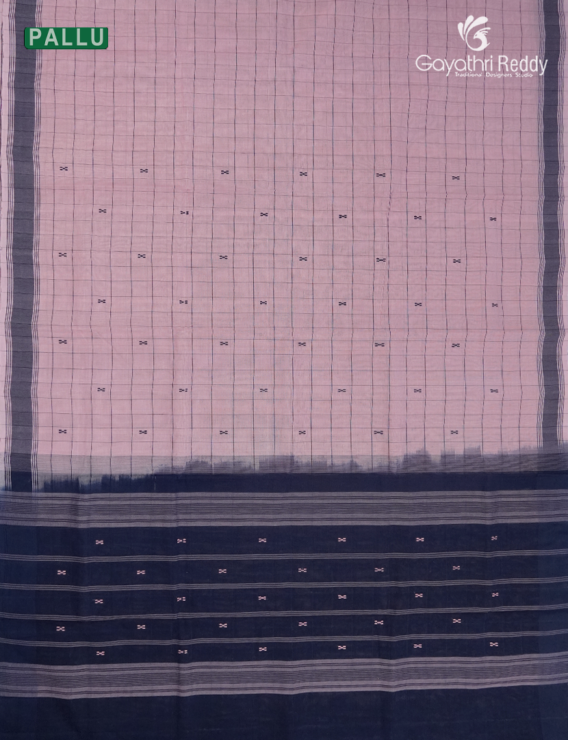 Pure Kanchi Cotton Saree in Baby Pink and Navy blue