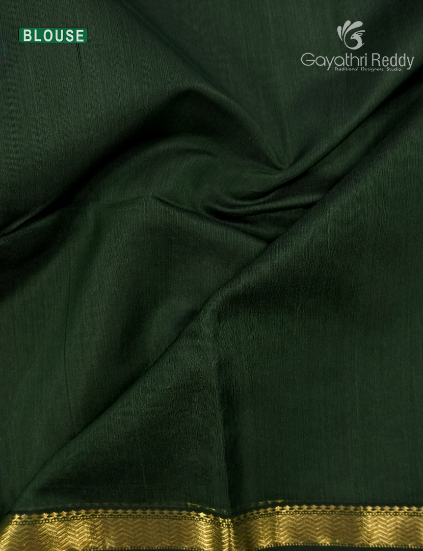 Pure Chanderi Sico Saree in Deep Olive Green