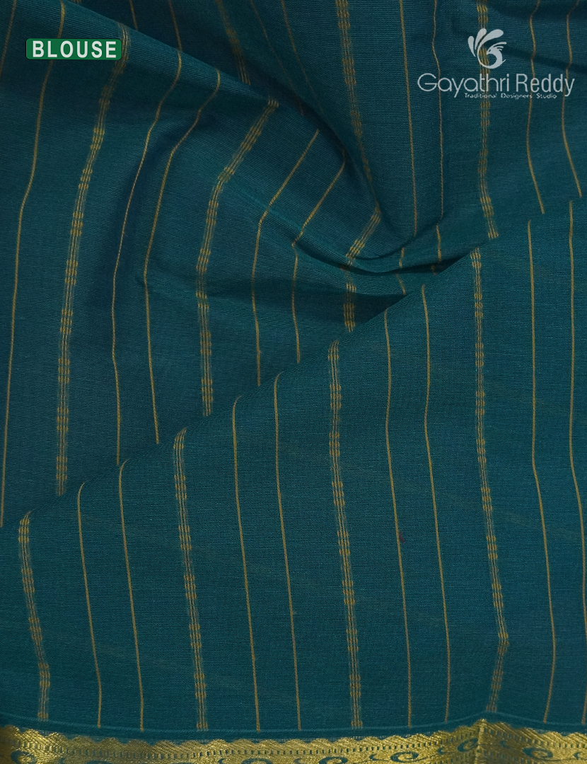 Pure Kanchi Cotton Saree in Deep Peacock Blue