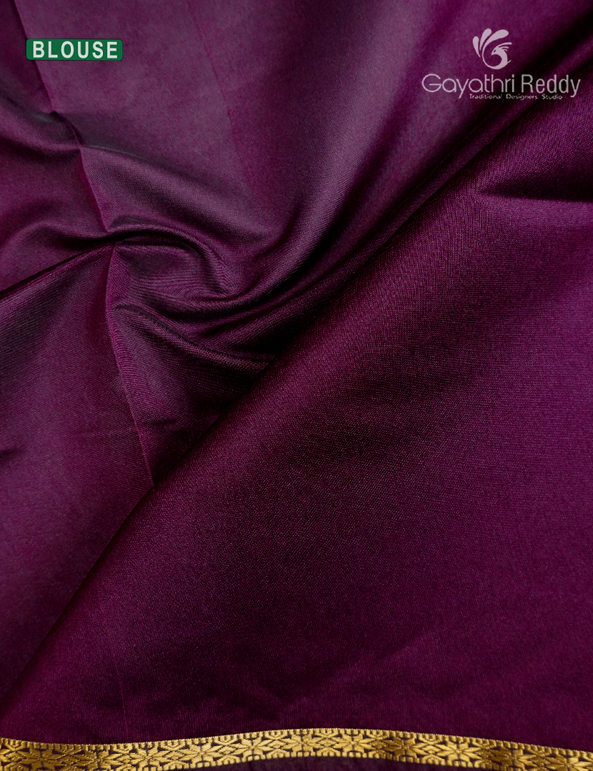 Silk Cotton Saree in Mustard and Jamun Purple