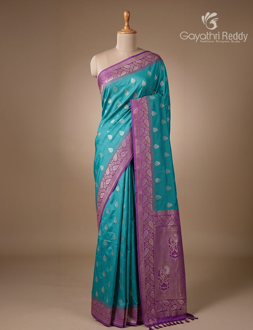 Semi Kanchipuran Silk Saree in Rama Blue and Purple