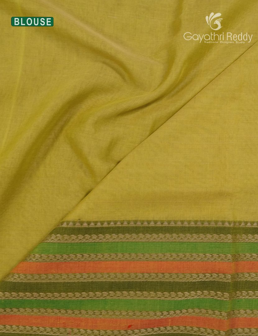 Pure Narayanpet Cotton Saree in Lime Yellow