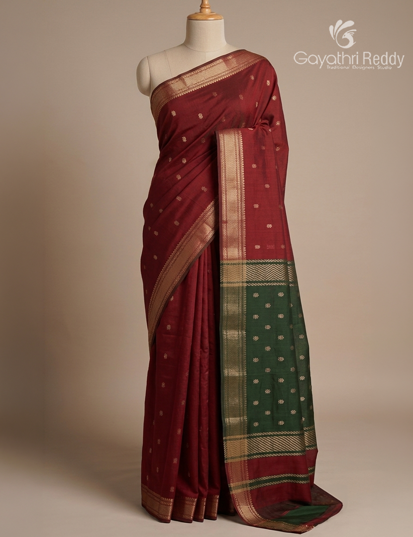 Kanchipuram Sico Saree in Rani Pink and Bottle Green