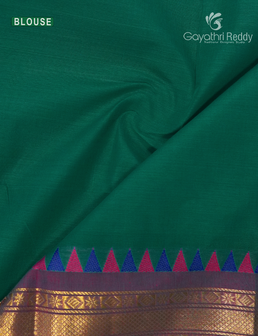 Pure Handloom Cotton Saree in Deep Rama Green