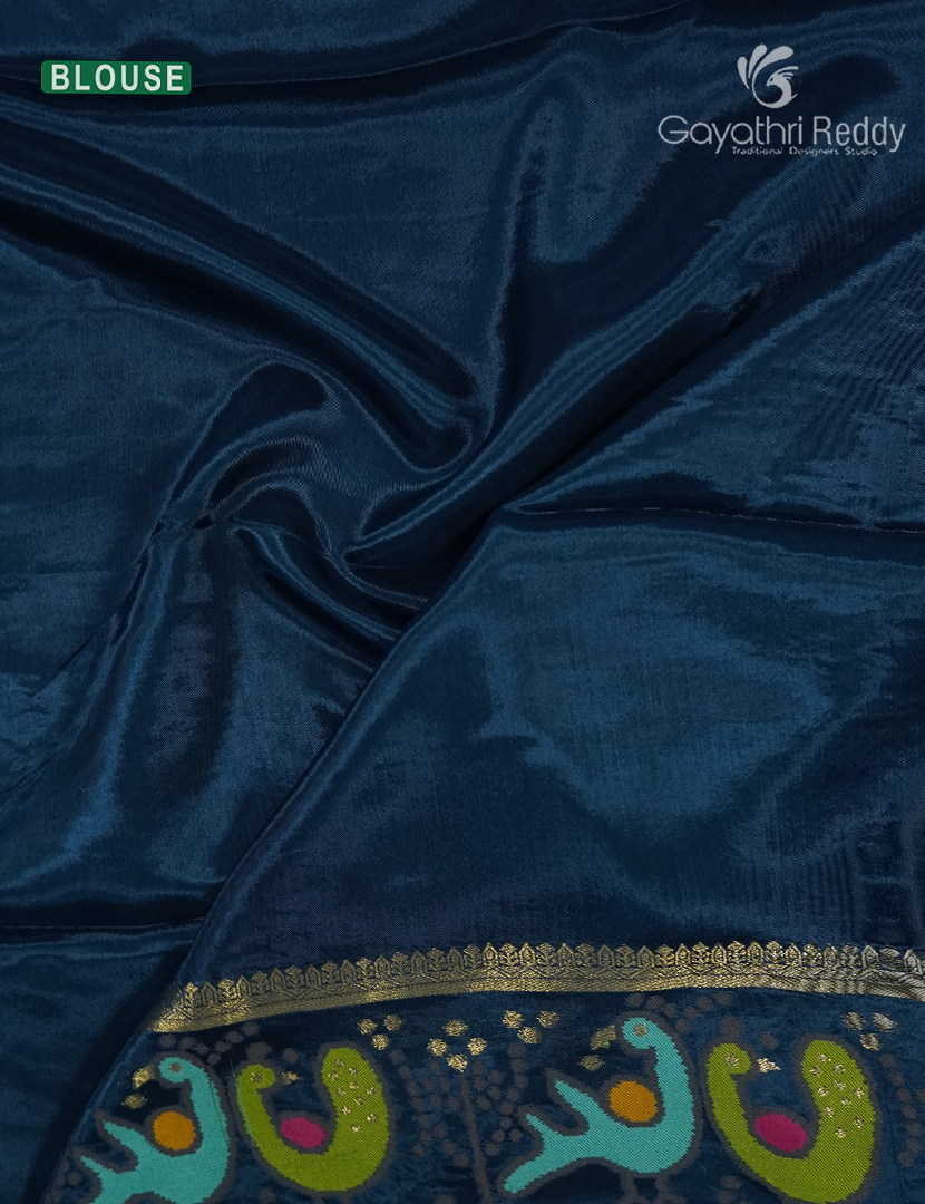 Semi Mysore Silk Saree in Orange and Deep Peacock Green