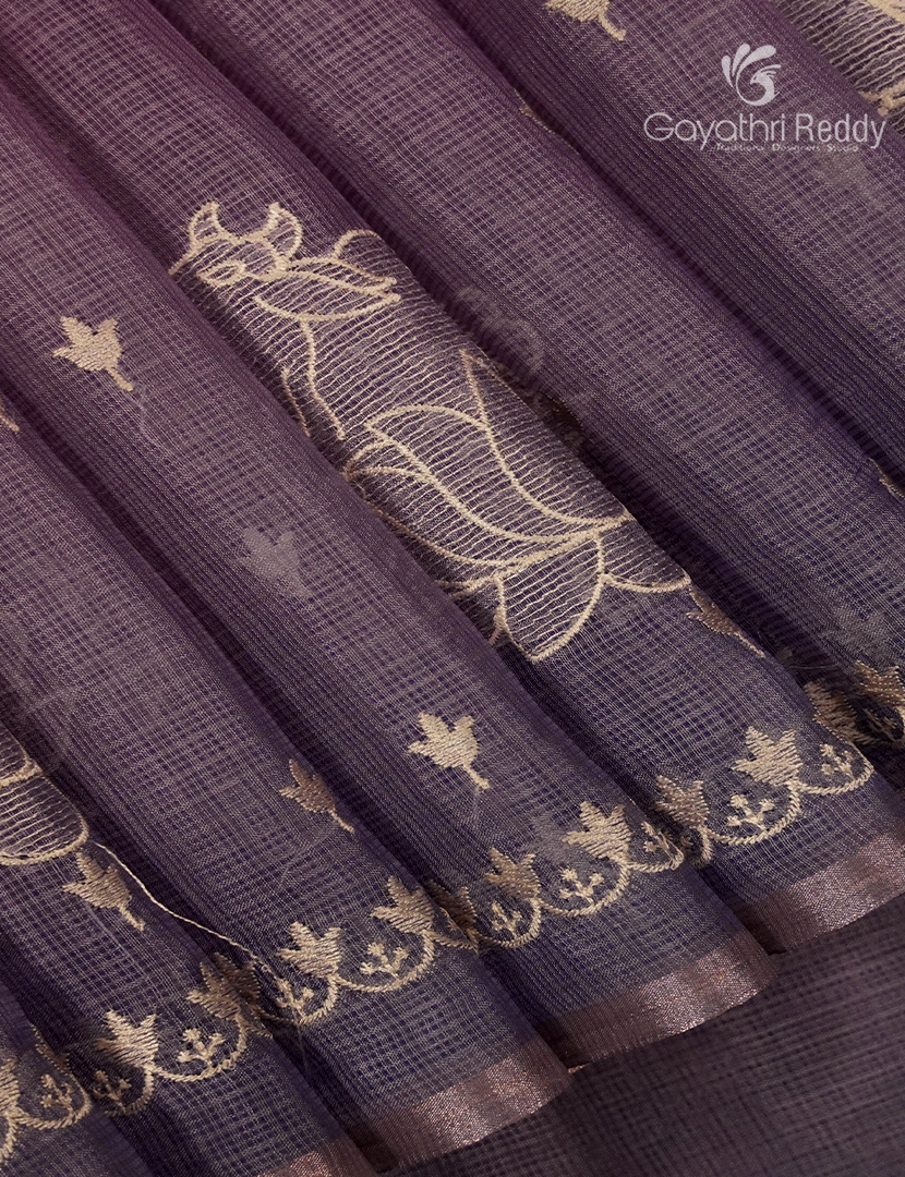 Silk Kota Saree in Onion Pink and Grey
