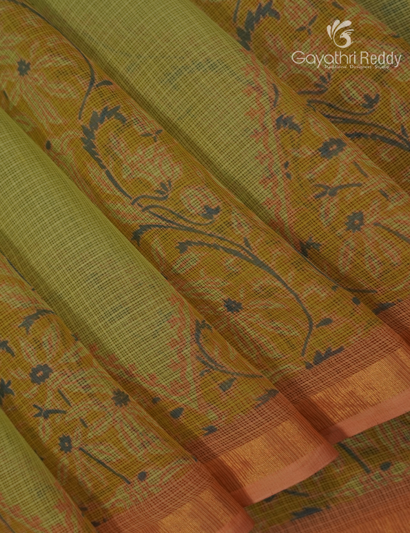 Premium Quality Cotton Kota Saree in Apple Green and Peach