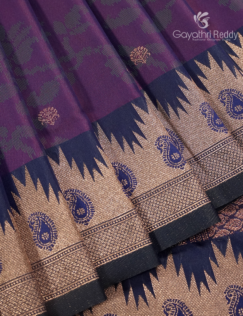 Semi Kanchipuram Art Silk Saree in Deep Violet