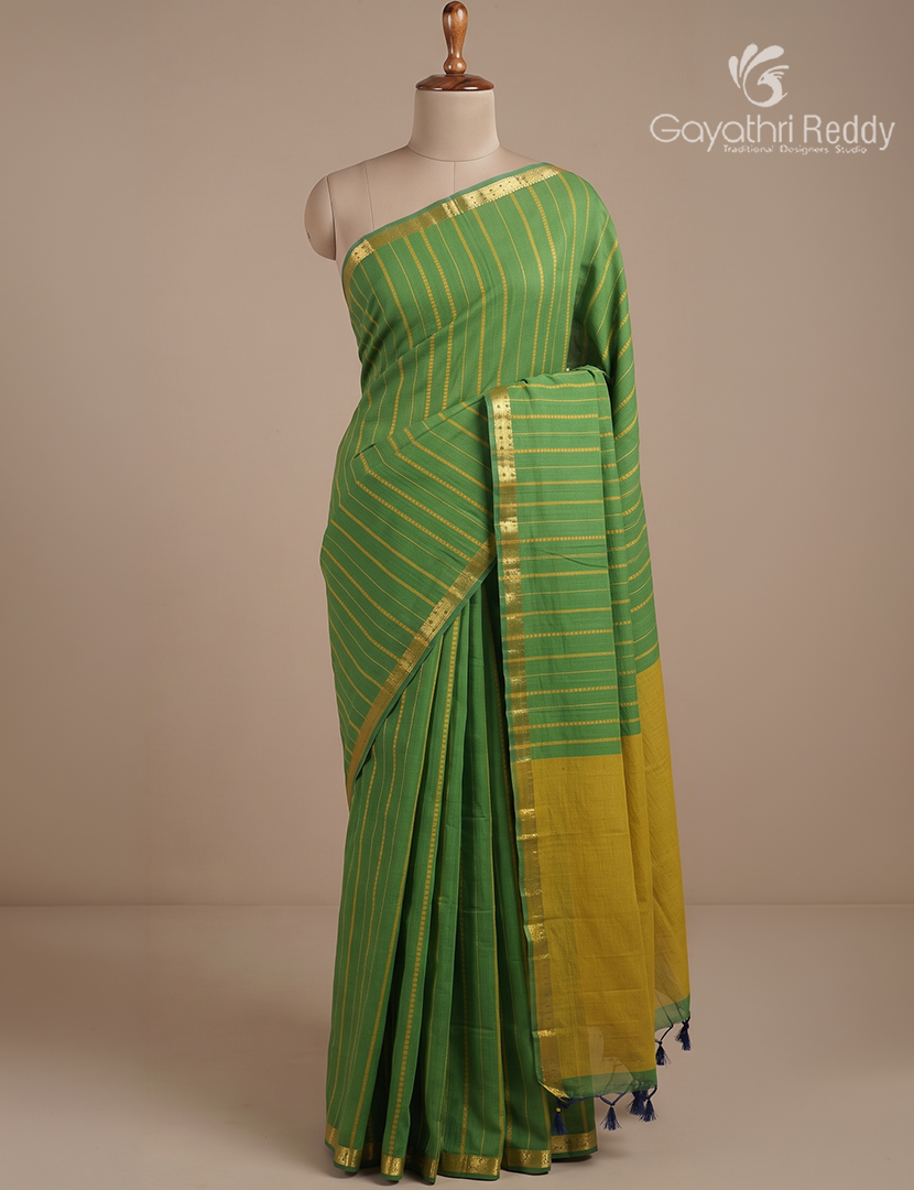 Pure Kanchi Cotton Saree in Leaf Green