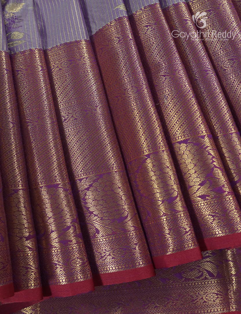 Semi Kanchipuram Silk Saree in Lavender Grey and Deep Magenta