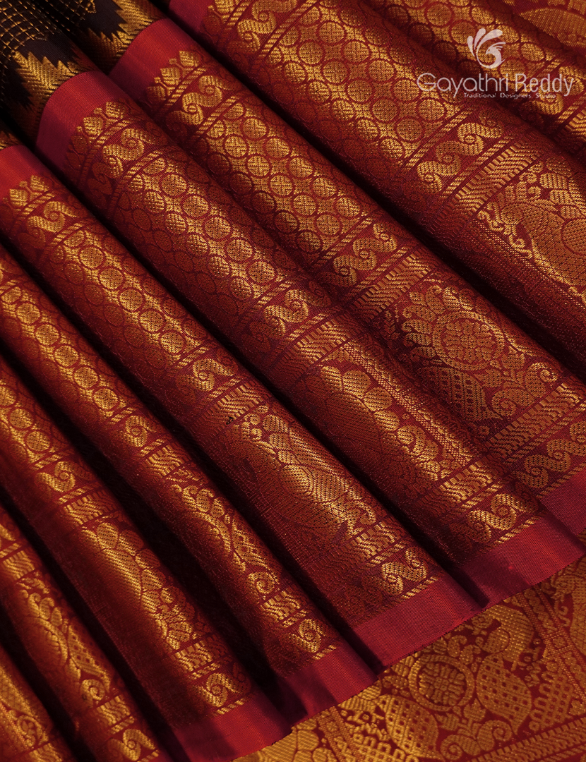 Pure Gadwal Silk Saree in Deep Snuff and Deep Rust